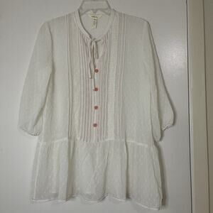 Matilda Jane Top Light The Way Tunic Swiss dotted sheer ivory tunic size medium